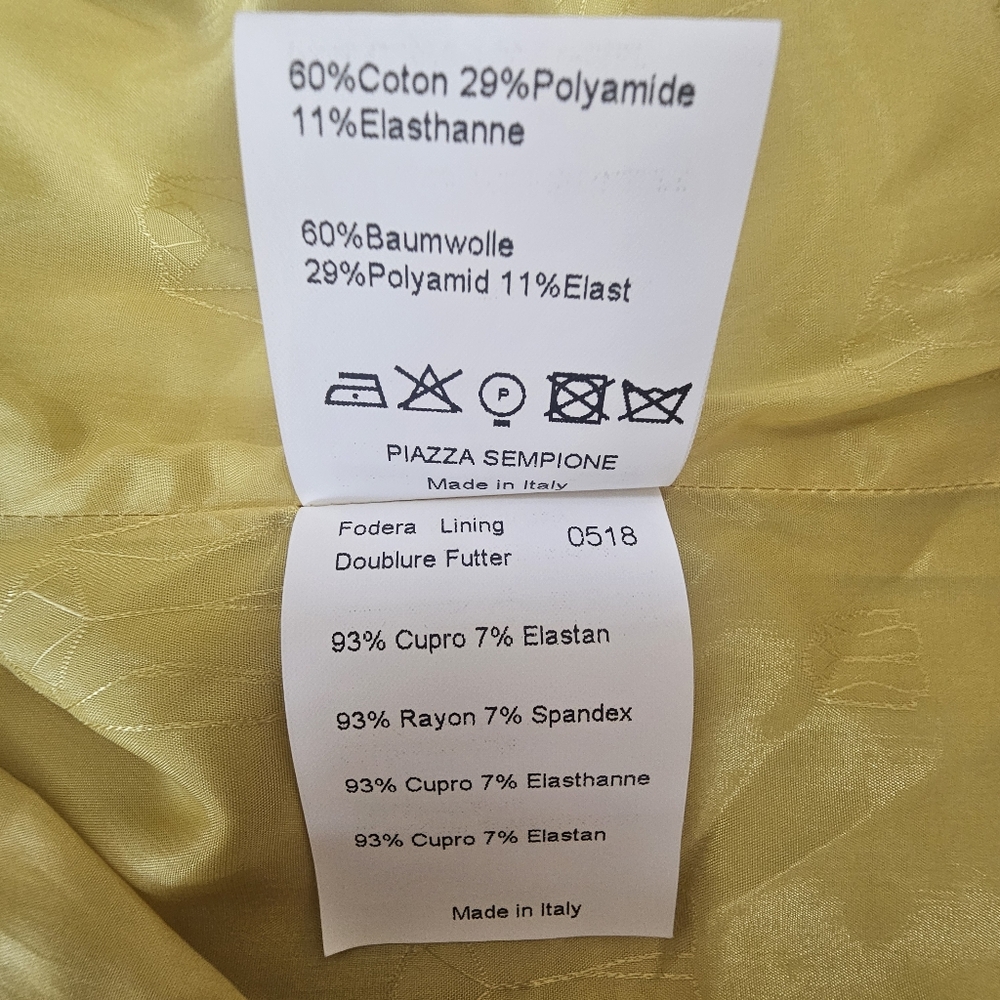 PIAZZA SEMPIONE‎ Canary Yellow Cotton Blend Jacket Blazer Sz 40 - Picture 7 of 9